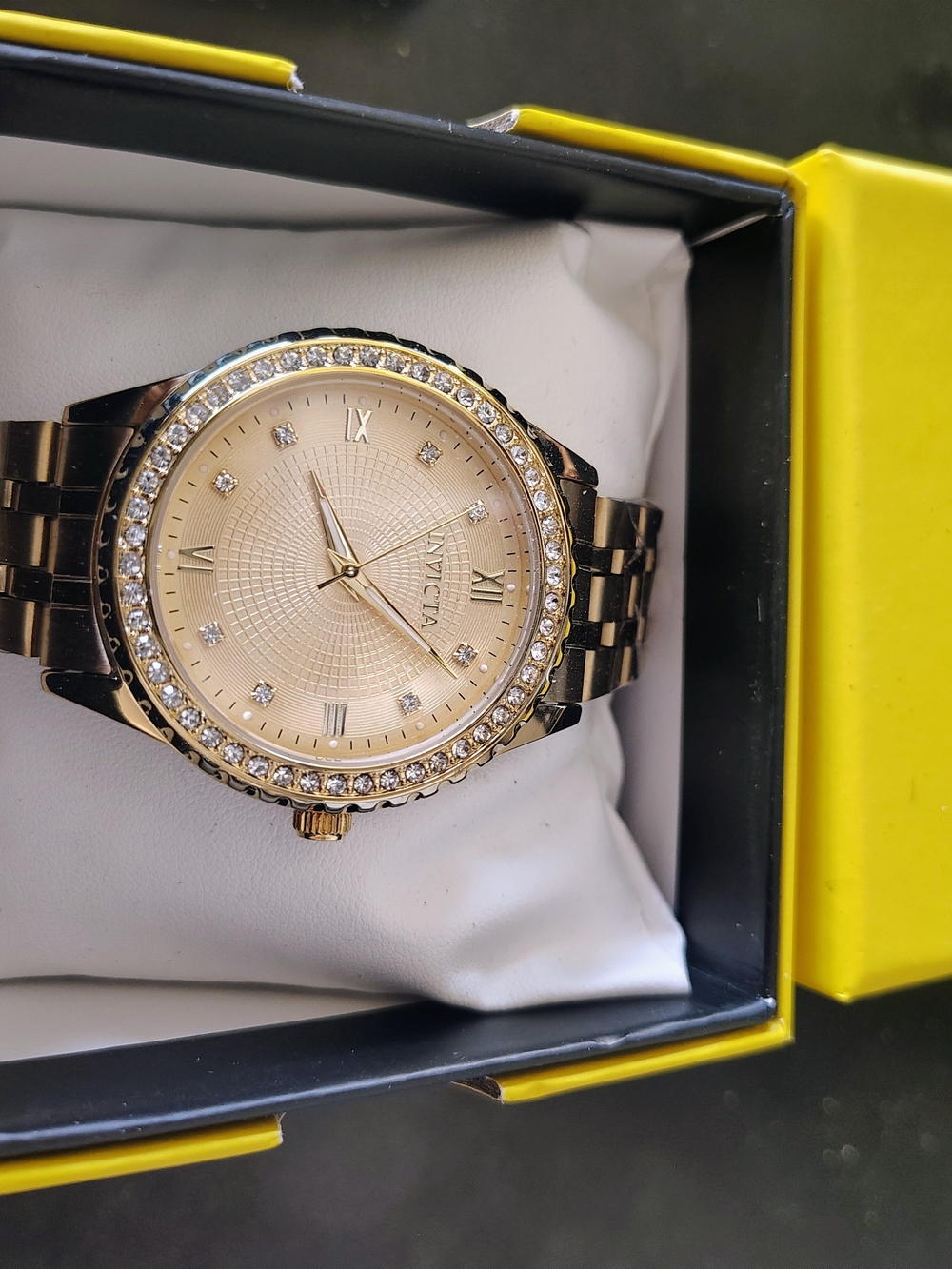 Invicta Gold Tone Crystal-Trim Women's Bracelet Watch
